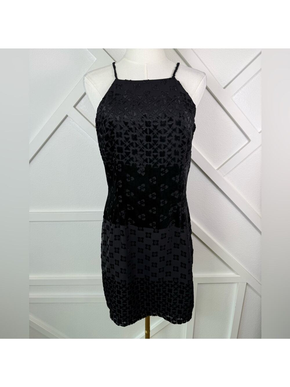 Vintage Ariella Black Velvet Burnout Floral Slip Cocktail Dress Size Medium HOCO